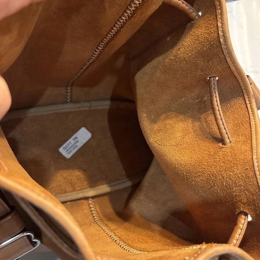 Dooney & Bourke Tan All Weather Leather Drawstring Bucket Bag Purse